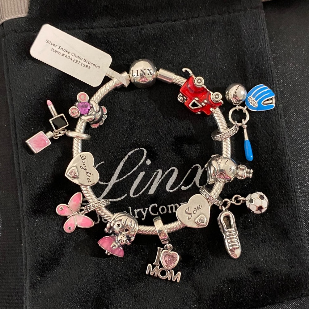 Linx Snake Chain Bracelet with Mother Daughter and Son Themed Charms